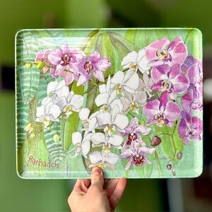 VTG Dainty Tropical Flower Floral Melamine Decorative Tray Cottagecore Decor